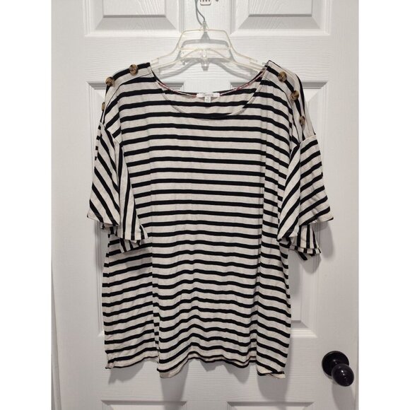 89th + Madison Striped Shirt Women Plus Size 2X Short Sleeve Linen Blend - Picture 8 of 8